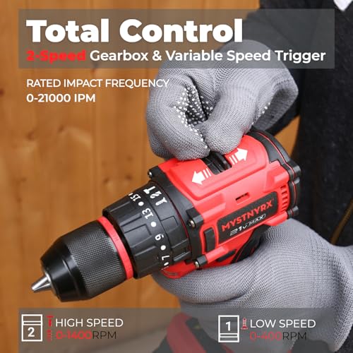 21V MAX Cordless Brushless Hammer Drill, Electric Power Drill Set