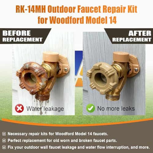 RK-14MH Outdoor Faucet Repair Kit for Woodford Model 14 Outside Faucets Parts Include Wheel Metal Handle Screws Packing Nut Washer Valve Seat Rubber, 7PCS Set - style: RK-14MH