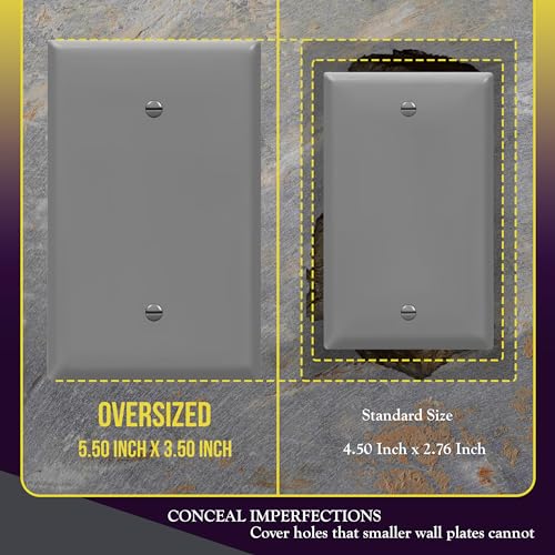 ENERLITES Blank Device Wall Plate, Jumbo Blank Cover, Gloss Finish, Oversized 1-Gang 5.5" x 3.5", Polycarbonate Thermoplastic, 8801O-GY-10PCS, Gray, 10 Pack - color: Gray, size: Over-Size
