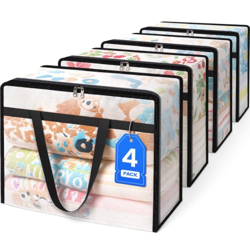 BlissTotes Moving Bags 90L 4PCS, Clear Clothes Storage Under Bed Storage - size: 90L