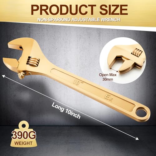 Hicarer 10 Inch Non-Sparking Adjustable Wrench, Aluminum Bronze Tool - size: 10 Inch/ Open Max 30mm