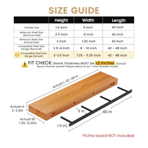 2pcs Floating Shelf Hardware Heavy Duty Hidden Shelf Brackets Support,Wall Mounting Invisible Floating Shelves Bracket with Jig (40" x 6" x 1.5") - size: 40" x 6" x 1.5"