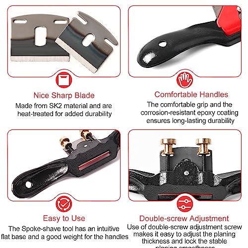 Spokeshave Set, 6pcs Metal Blades, Portable Plane & 4-Way Wood Rasp File