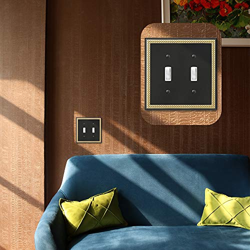 Pearled Frame Decorative Wall Plate Switch Plate Outlet Cover (Double Toggle, Black & Dark Golden) - style: Double Toggle