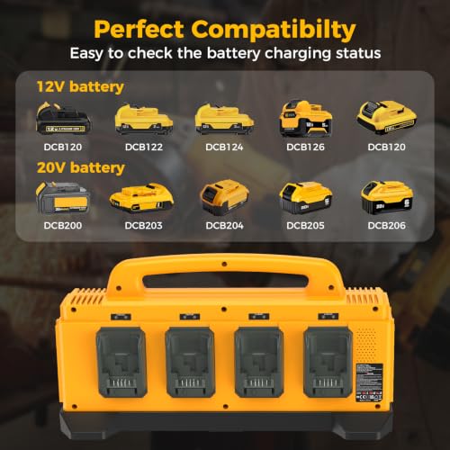 8-Port Battery Charger Station Compatible with Dewalt 12V-20V Batteries | 8Ports Simultaneous Charger Replace for Dewalt 20V max Battery Charger DCB104 - color: Brown