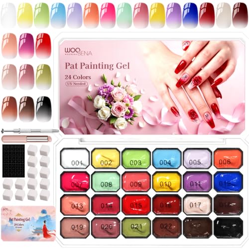 24 Colors Pat Pat Gel,Ombre Gel Nail Polish Gradient Patting Gel Nail Kit for Painting DIY Nail Art No Wipe, Blooming UV/LED Curing with Tweezer and 100Pcs Nail Sponges for Ombre - color: 24-Colors-B