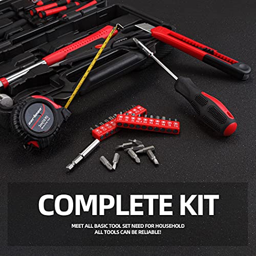 CARTMAN Complete Household Tool Set, Red Hand Kit With Storage Case - color: Dark Red