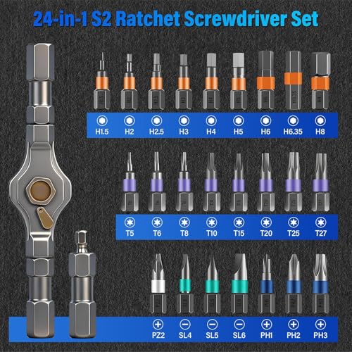 24 in 1 Magnetic Screwdriver Set, Precision Mini Screwdriver Set with S2 Steel Bits & Aluminum Handle, Compact Repair Tool Kit for PC, Laptop, Electronics, Bicycle, Furniture & DIY - color: Dark Gray