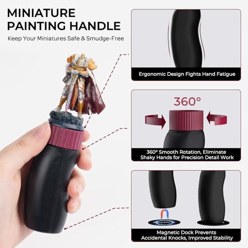 Nicpro Miniature Painting Kit with Wet Palette, Painting Handle & Brushes - color: Red & Black