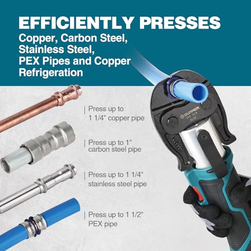 ZUPPER Mini Press Tool for 1/2", 3/4", 1" PEX Pipe Stainless Steel Sleeves - style: MP-1930 (kit with 3 Jaws Suitable for PureFlow PEX press fittings 1/2", 3/4", 1")