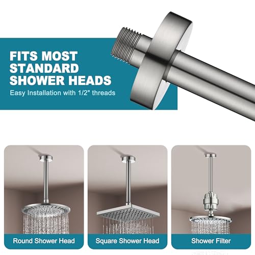 BRIGHT SHOWERS Shower Arm with Flange for Rainfall Shower Head, 9 Inch Ceiling Mount Straight Arm, Replacement Extension Pipe, Heavy-Duty Stainless Steel, Rust-Resistant, 1/2" NPT, Brushed Nickel - color: Brushed Nickel, style: 9 Inch