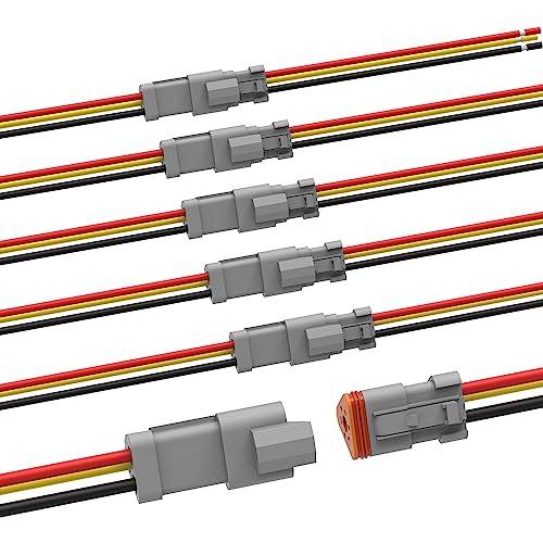 Newdeli Deutsch 3 Pin Connector Kit Waterproof Electrical Connector 16 AWG Male and Female Automotive Wire Connectors for Car Truck Boat, Dt Connector 6 Sets - size: DT Connector 6 Sets 3 Pin