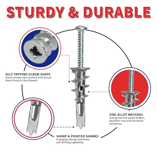 Drywall Anchors and Screws Kit, 200 Pcs Self Drilling Drywall Anchors, 100 Pcs Zinc Sheetrock Anchors and 100 Pcs #8 x 2 Metal Screws, Heavy Duty Wall Anchors, 75 Lbs Hanging Mounting - size: #8 x 2"