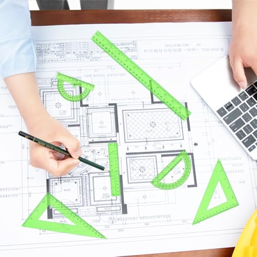 Plastic Clear Ruler Math Set, 6" | 12" Straight Ruler Protractor, 2 Protractors 180 Degree 2 Triangle Rulers 45 | 60 Degree 2 Straight Rulers Measuring Tool for School Office Home Supplie,Green - color: Green