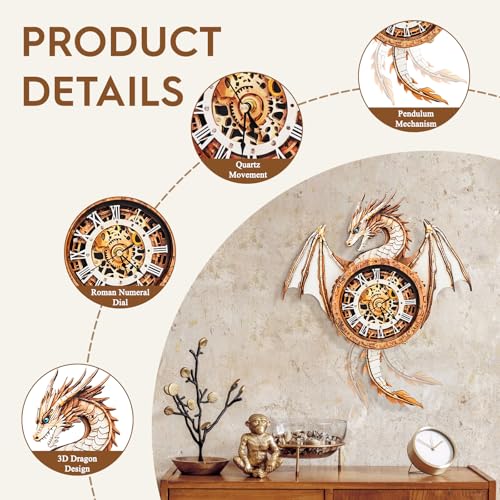 3D Wooden Puzzles for Adults-Dragon Clock Puzzle-Adult Crafts - color: Dragon Clock