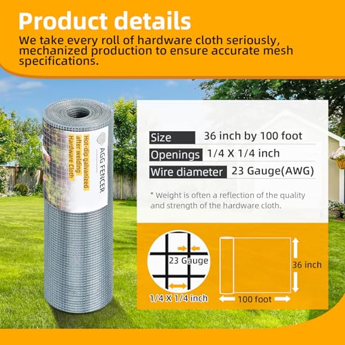AggFencer 36inch x 100ft Hardware Cloth 1/4 inch Chicken Wire Fencing 23Ga - size: 1/4in 36in x 100ft