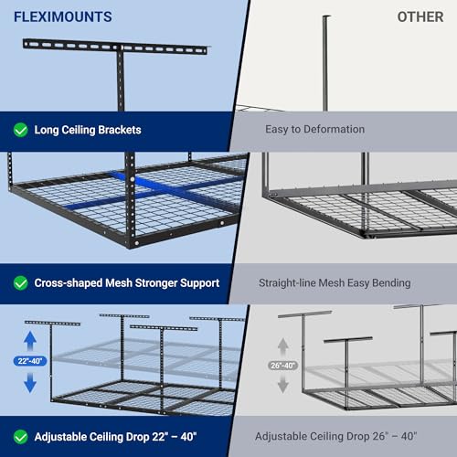 FLEXIMOUNTS 4x8 Overhead Garage Ceiling Storage Rack Adjustable, Hammertone - color: Hammertone, size: 4x8 ft