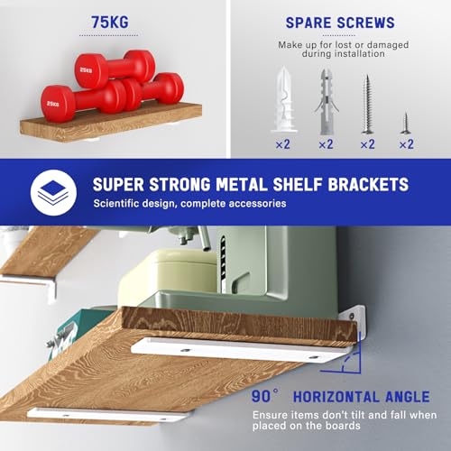Goovilla Shelf Bracket, Floating Shelf Brackets 10 inch Long, 6 Pack, White - size: 10 Inch, style: White 6Pack