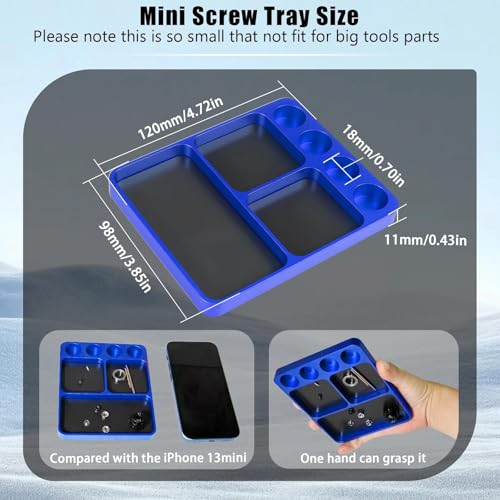 Magnet Tool Tray Aluminum Alloy Screw Tray with Tool Holder RC Parts Fixing for 1/10 RC Cars, Drones, Phone, Computer, Eyeglass, Electronic Multi-Compartment Anti-Loss Organizer Storage Box(Blue) - color: Blue