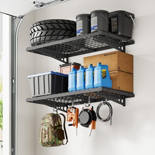 FLEXIMOUNTS 2 Pack 2x4ft Garage Storage with 4 Hooks, Black - size: 2 pack-2x4 ft/ 4hooks