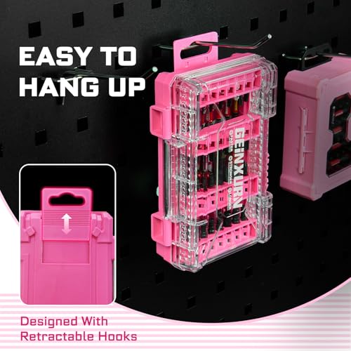 Geinxurn 48Pieces Impact Screwdriver Bits Set, Magnetic S2 Steel Phillips/Slotted/Square/Torx Insert Power Bits Tips, Impact Bit Holder with Pink Storage Box Case - style: STKB048-PK