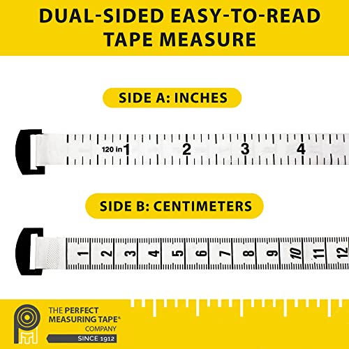 Perfect Measuring Tape - Extra Long (120 inch) Tailor's Flexible Measuring Tape. Retracting, Double Sided Tape - Inches to 120 and Metric to 3m (Model SR18) Black - color: Black