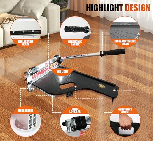 CUTTEREX 13” Laminate/Vinyl Floor Cutter–JUST ONE STEP Easy Angle & Length Cutting, Flooring Tools - Cuts Vinyl Floor, Engineered Wood, LVP, LVT, VCT, SPC, WPC, HSS Blade Mounted, Wheels