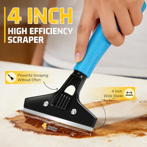 8-72" Adjustable Floor Scraper, 4" Wide Razor Blde Scraper with 10 Blades