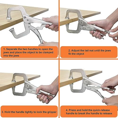 5 Pack 11 Inch C Clamp Locking Pliers,Locking C Clamp, Adjustable Nickel Plated C Pliers For Wood Working, Welding, Electrician Maintenance and more, by GENHAKON - size: 5 Pack 11 Inch