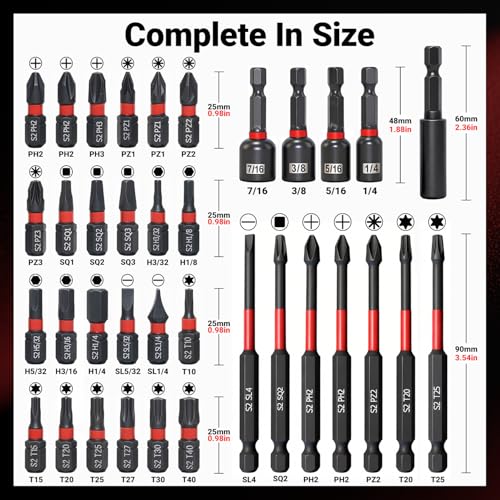 36-Piece Impact Driver Bit Set, Magnetic Nut Driver Set - color: Black