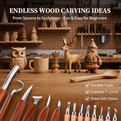 YOYUPETA Wood Carving Tools, 34-Piece Professional Whittling & Carving Kit Set with Walnut Handle Knives, Detail Gouges, Sharpening Stone, Acrylic Paints, Brushes, Palette & Gloves for Adult Hobbyists - color: 34-Piece Wood Carving Tools