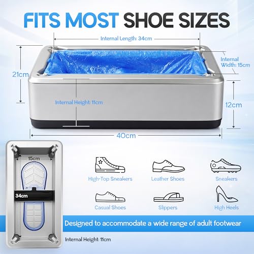 Shoe Cover Dispenser with 200 Pcs Disposable Shoe Covers - Automatic Shoe Cover Machine deal for Home, Office, Factory & Hospital Floor Protection (Silver)