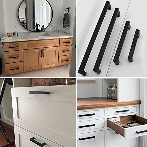Cabinet Pulls Matte Black Cabinet Handles Square Drawer Pulls, 10 Pack 5 Inch Stainless Steel Kitchen Door Cupboard Cabinet Handles, Drawer Hardware Handles, 128mm Hole Centers - size: 5 inch Hole Centers(128mm)
