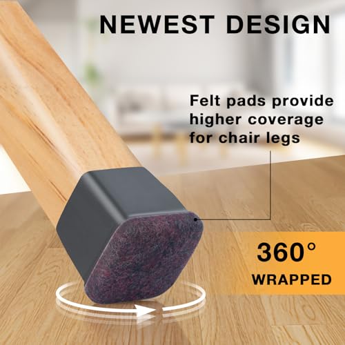 16-Pcs Square Silicone Chair Leg Floor Protectors, Thick & Durable - size: S - 16 Pcs - Black