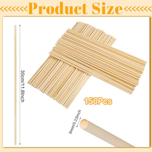 150 Dowel Rods, 1/4 X 12 Inch Wooden Craft Sticks - size: 1/4 x 12 Inch(150 PCS)