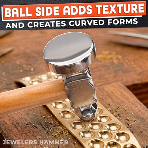 Chasing Hammer for Jewelry Making, Two-Sided, 10 Inch Wooden Handle - color: Beige