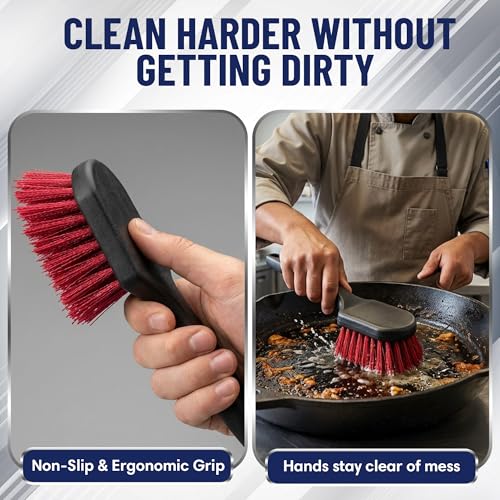 8 Inch Pot & Dish Kitchen Scrub Brush for Heavy-Duty Cleaning – Stiff Bristle Scrubber for Sink, Cast Iron, and Grill Grates - Kitchen Dish Scrubber Brush - 90048 by FryOilSaver Co. - size: 8 Inches