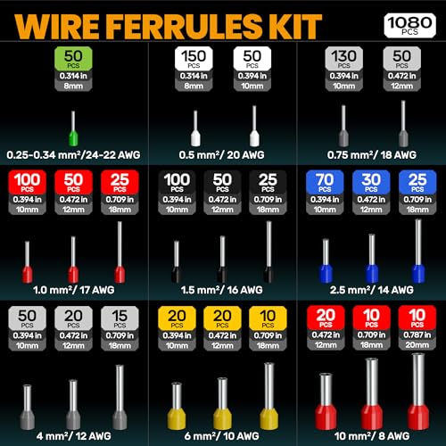 SOMELINE Ferrule Crimping Tool Kit, AWG 24-8 with 23 Sizes Wire Ferrules