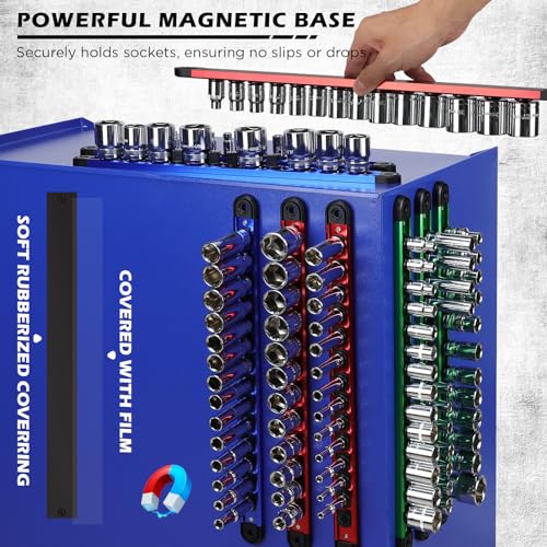 18-Piece Magnetic Socket Holder Organizer Set (Holds 240 Sockets), Heavy Duty 1/2, 3/8, 1/4-Inch Socket Racks Premium Quality Socket-Clip Rail Holder Aluminum Sockets Rack Kit for Tool Box Drawer - style: 18-Piece Alum. Master Set (Holds 240)