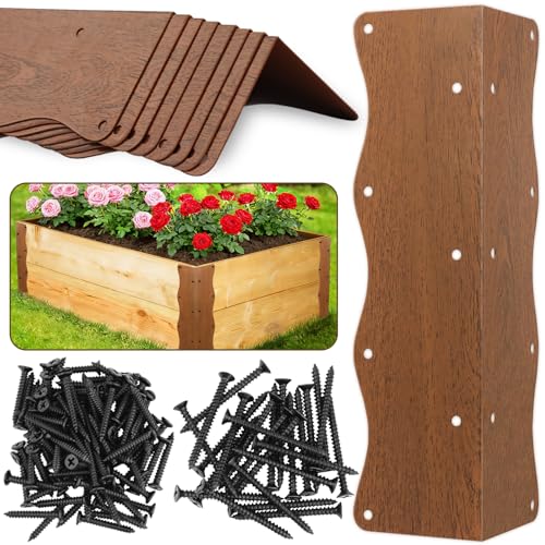 8 Pcs Metal Raised Garden Bed Corner Brackets L-Shape (11"x3"x3"), Brown - color: Brown