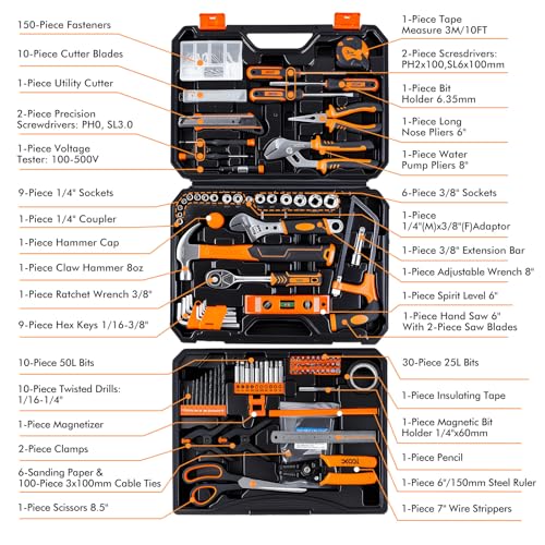 XOOL 368 Piece Home Repair Tool Kit with Drawer Toolbox, Includes Hammer, Pliers, Screwdrivers, Wrench, Tape Measure & More for Home Repair, Apartment, Office, Garage and DIY Projects