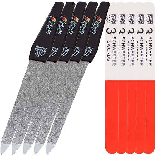 3 Swords Germany - Sapphire Metal Nail File Set 5 Pieces with 5 Pieces 3-Way Nail Buffer – Nail Care Made in SOLINGEN/Germany - color: 5 Nail Files / 5 Buffers