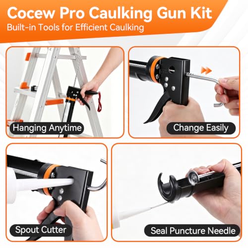 Caulk Gun Kit, Smooth Silicone Caulking Gun and Caulk Remover Tool, Sealant Finishing Tool Grout Scraper for Kitchen Bathroom Window Sink Joint, All in One with Gift Box - color: Black