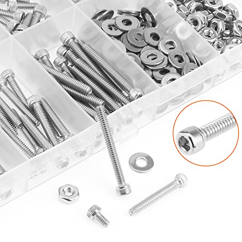 HELIFOUNER 250 Pieces #4-40 x 3/16" 1/4" 5/16" 3/8" 1/2" 5/8" 3/4" 1", Hex Socket Head Cap Screws Bolts Washers Nuts Kit, Coarse Thread, Fully Machine Threaded, 304 Stainless Steel - size: #4-40, style: Socket Head