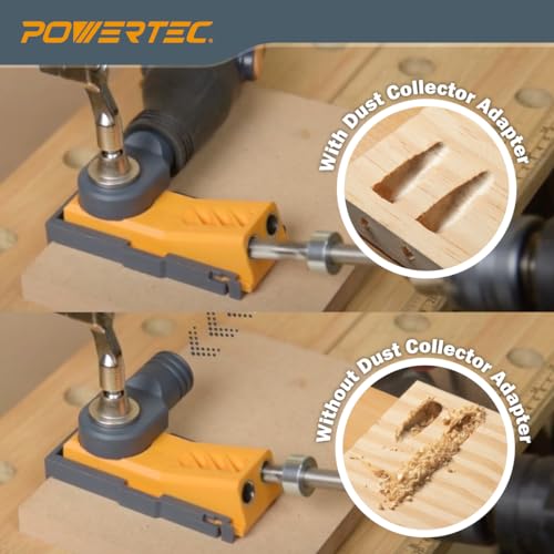 POWERTEC Pocket Hole Jig Kit, Pocket Screw Jig, Woodworking Jigs with Adjustable Depth Drill Guides, 3/8" Drill Bit, Stop Collar, Dust Collector Adapter for Twin Pocket Holes, Wood Joint Tool - 71643
