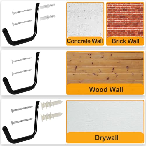 KURUI 15" Heavy Duty Garage Storage Hooks, 8 Pack Wall Mount Kayak Rack - size: 15''-8pcs