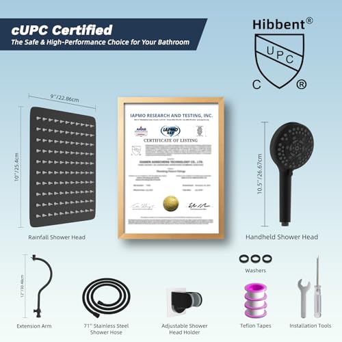 Hibbent All Metal cUPC Certified High Pressure Rainfall 10'' Shower Head - color: Matte Black, style: Square 10''