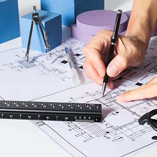 Architectural Scale Ruler, 12 Inch Aluminium Architect Scale Ruler, Imperial Metal Engineers Triangular Ruler for Architects, Students and Draftsmen, Laser Etched Markings - color: Black