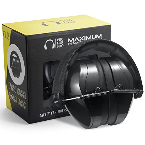 Pro For Sho All Terrain Safety Ear Protection - Larger Size Foldable Ear Muffs Lighter Weight & Maximum Hearing Protection