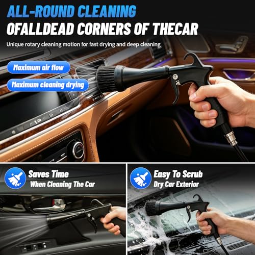 Tornado Air Blow Gun Kit, High Pressure Pneumatic Air Duster for Car Detailing, Metal Nozzle Car Cleaning Gun with Multi-Accessory Cleaning Kit for Interior, Engine and Workshop Cleaning